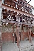 Ladakh - Alchi monastery, the carved wooden faade of the Sumtsek 